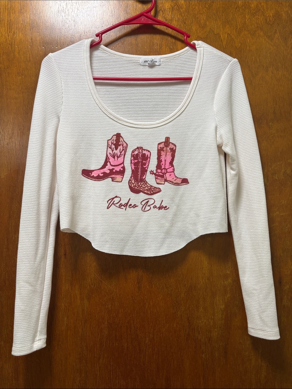 NWOT- Rodeo Babe Cropped Long Sleeve Top - Pink Boot Graphic